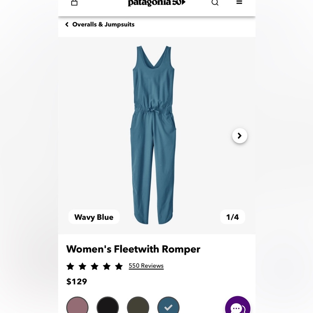 Patagonia jumpsuit Sz M. Worn just a few times. No stains. Swishy material.
